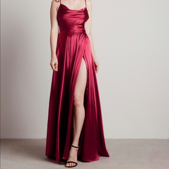 Red Satin Maxi dress - Picture 2 of 5